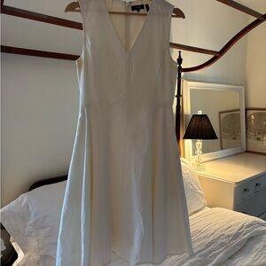 Theory White Flared Volume Skirt Linen Dress